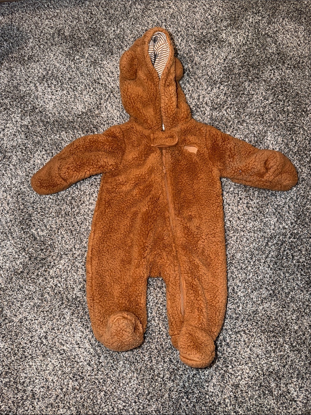 Brown Teddy Sherpa Baby One-Piece Hooded Footie